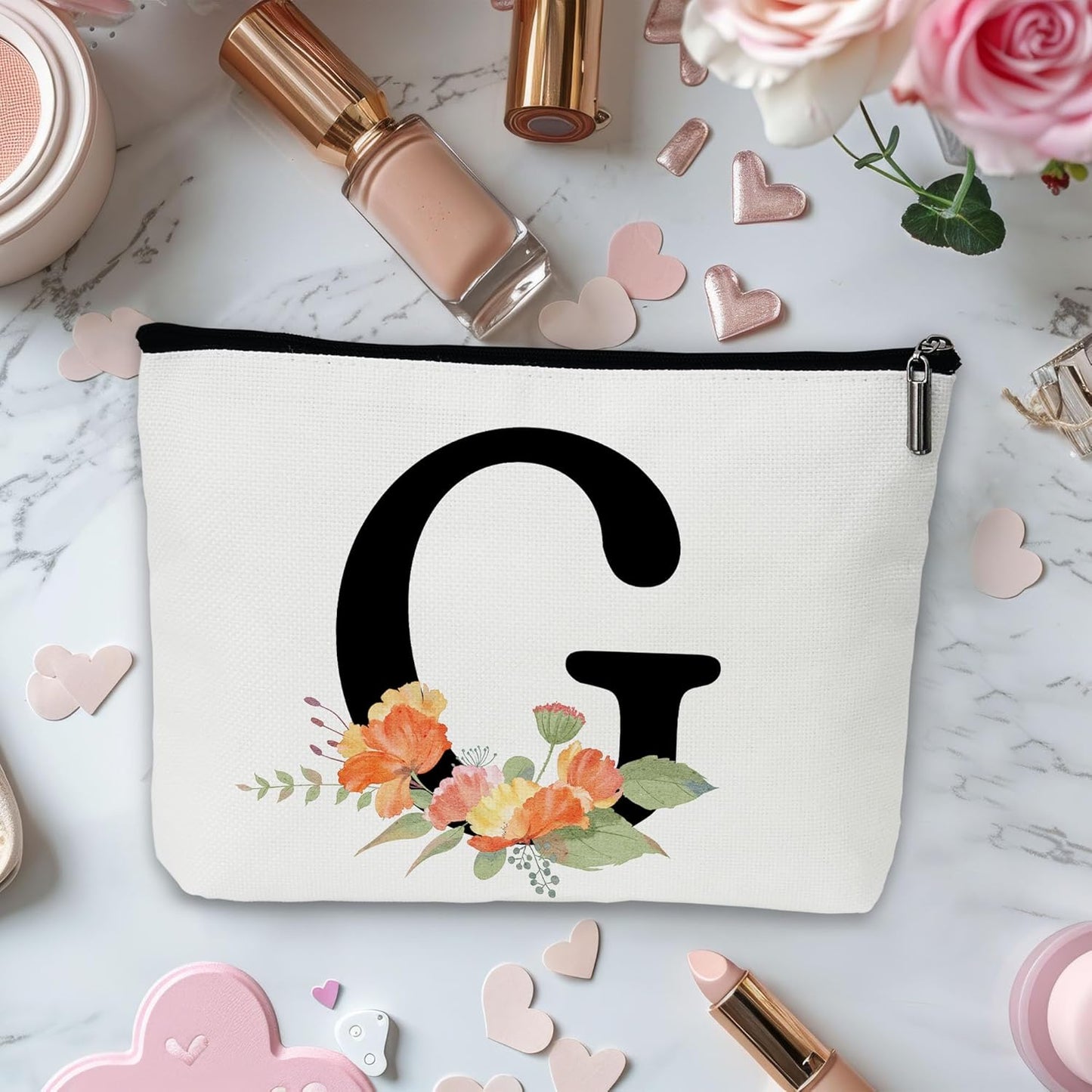Personalized Letter G Makeup Bag for Women, Birthday Gifts for Mom, Small Zipper Pouch for Purse, Christmas Bridesmaid Friendship Gifts for Sister Daughter, Girls Weekend Gifts for Women-A07
