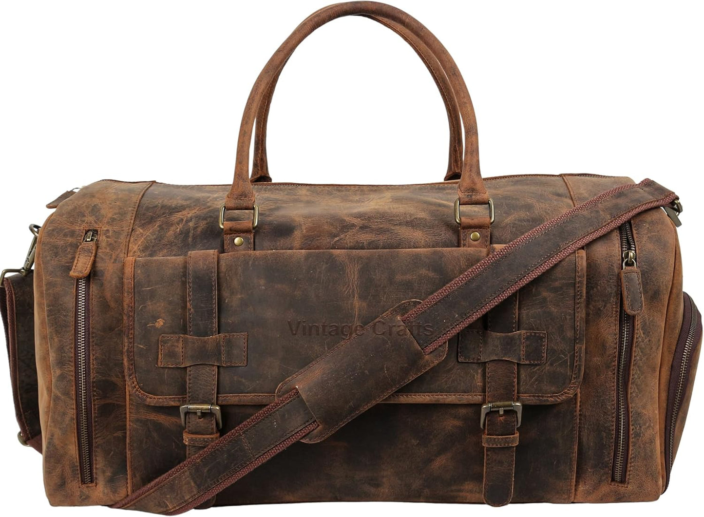 22 Inch Genuine Leather Full Grain Duffel Bag | Overnight Travel Weekend Sports Gym Traveling | Carryon Durable Cabin With Shoe Compartment For Men and Women