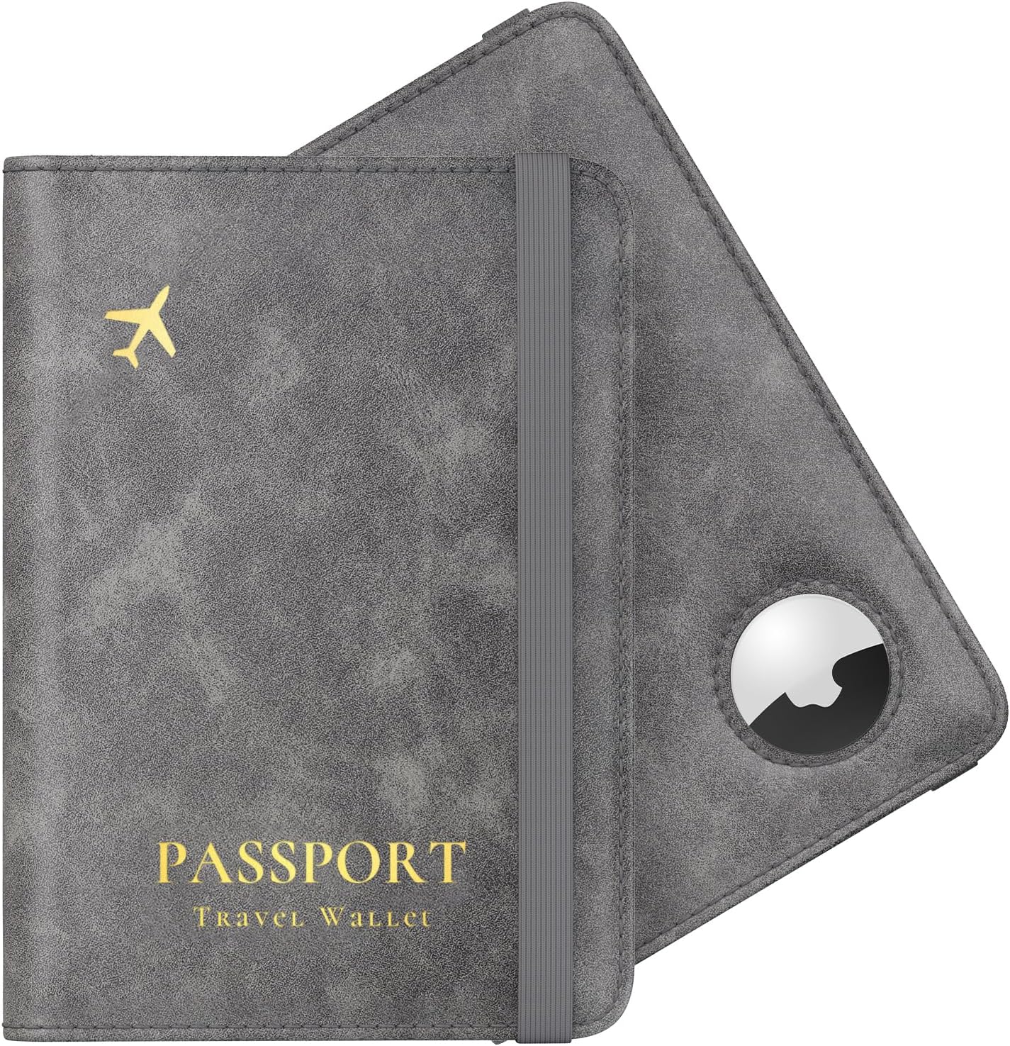 Stouchi AirTag Passport Wallet, Grey, Unisex, Faux Leather, RFID Blocking, Anti-Waterproof