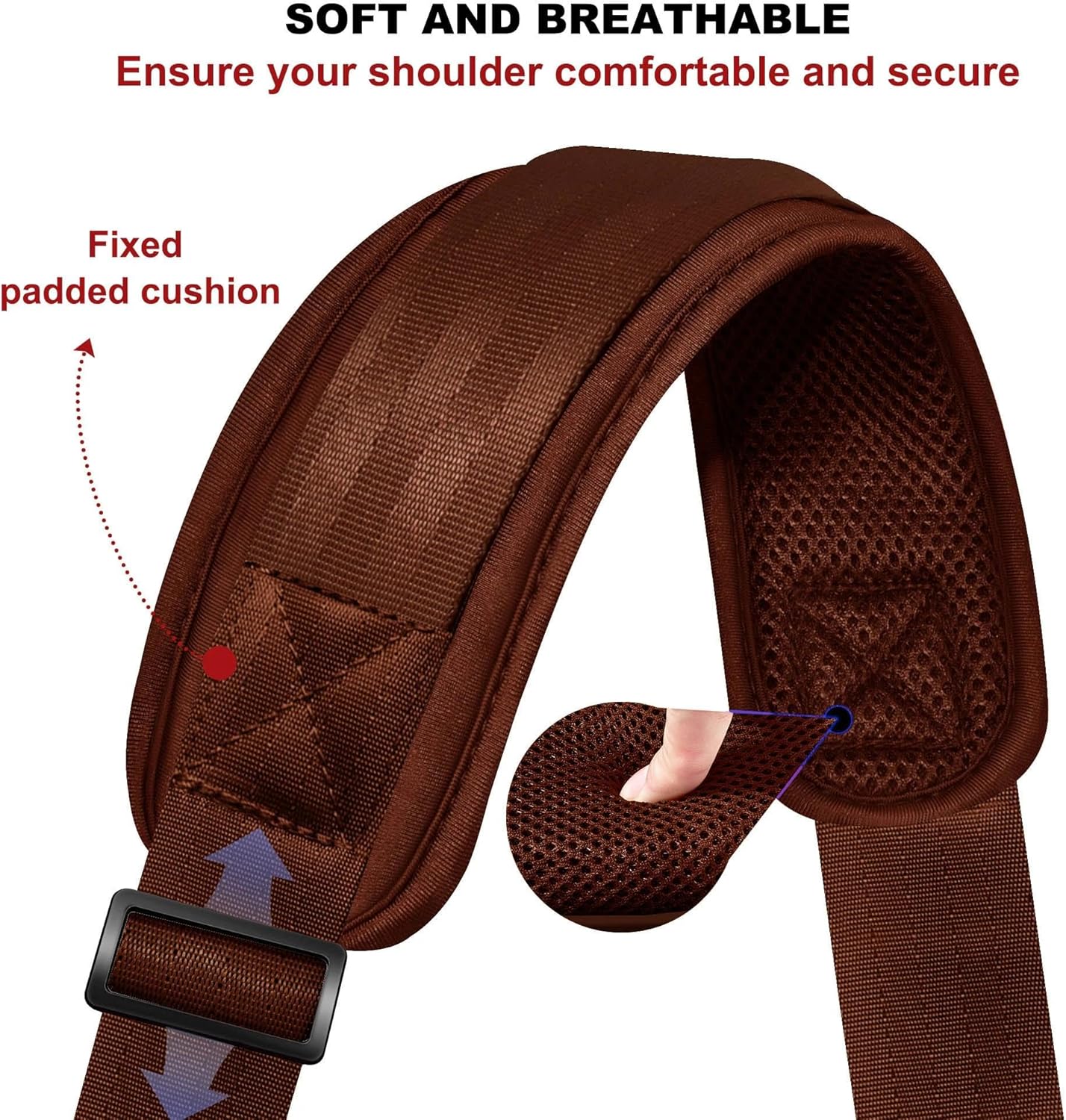 ZINZ Shoulder Strap - 59 Inch Universal Heavy-duty Adjustable Strap with Ultra-thick Fixed Breathable Pad for Laptop, Gym, Camera Bag and More -Brown