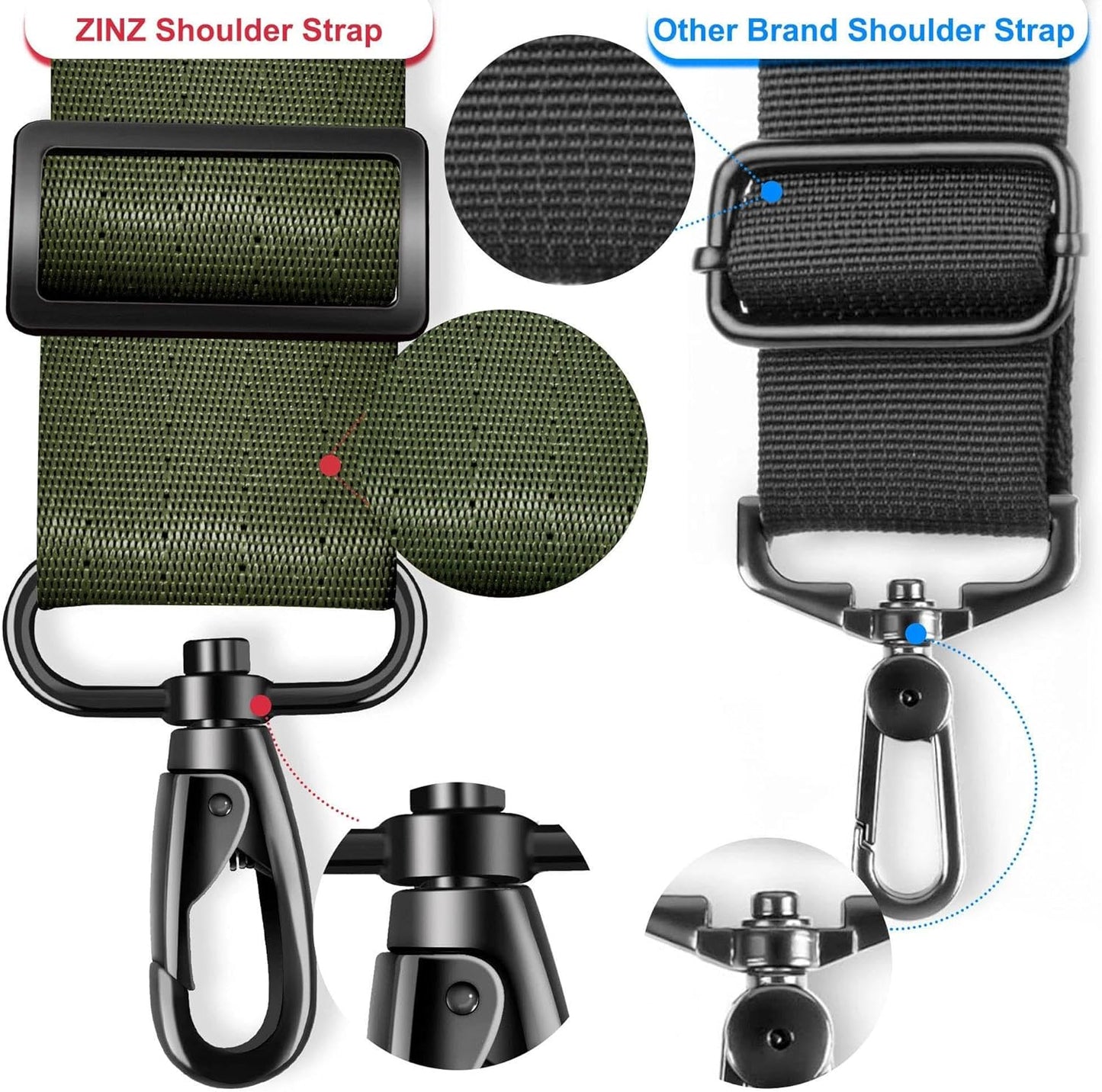 ZINZ Shoulder Strap - 59 Inch Universal Heavy-duty Adjustable Strap with Ultra-thick Fixed Breathable Pad for Laptop, Gym, Camera Bag and More -Army green