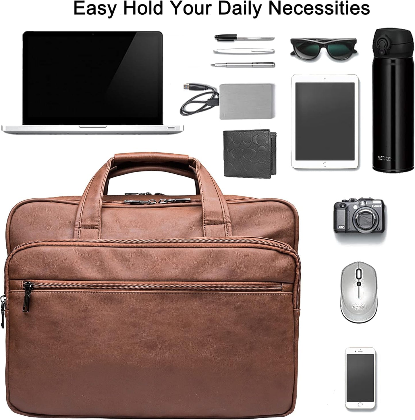 seyfocnia Leather Laptop Bag, Men's 15.6 Inche 17.3 Inche Messenger Briefcase Business Satchel