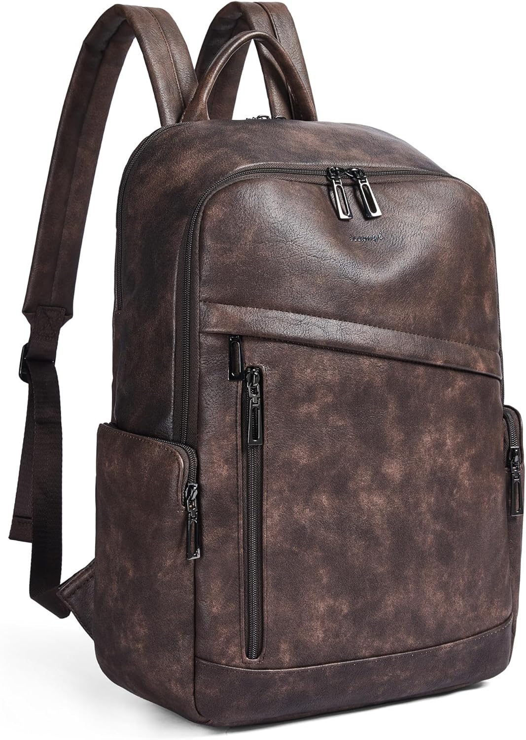 Computer Backpack for Women Soft Leather Back pack with 15.6 inch Laptop Compartment, Fashion Ladies Travel Backpack, Coffee