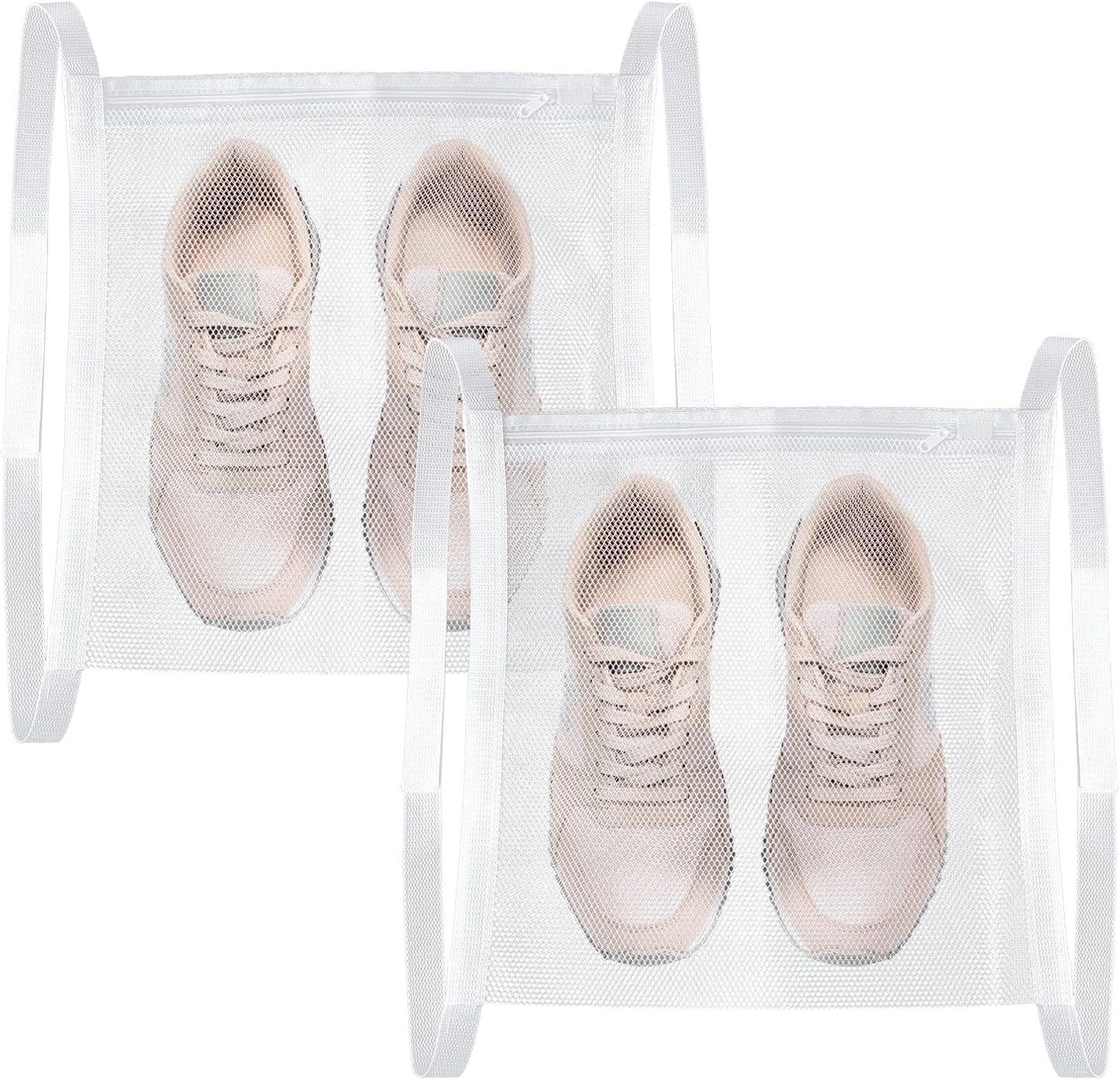 2PCS Sneaker Dryer Bag,45.67 X 15.55 In Shoe Bag for Dryer, Reusable Dryers Shoe Bags, Lightweight and Durable, with Zipper and Belt, for Washing Machine, Shoes, Clothing, White