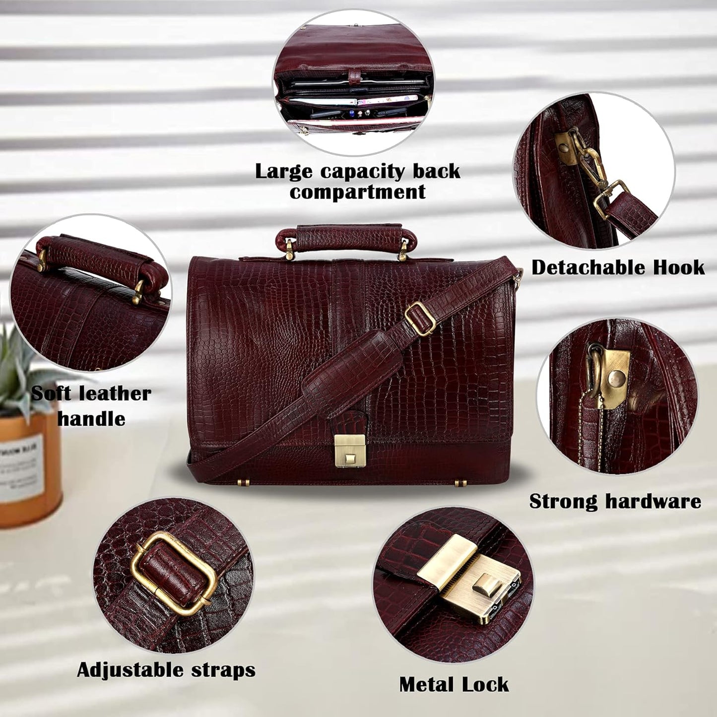DA LV Full Grain Leather Laptop Briefcases Men Top Choice Gifts Laptop Bag Office Work 16'' Vintage Handmade Brass Hardware