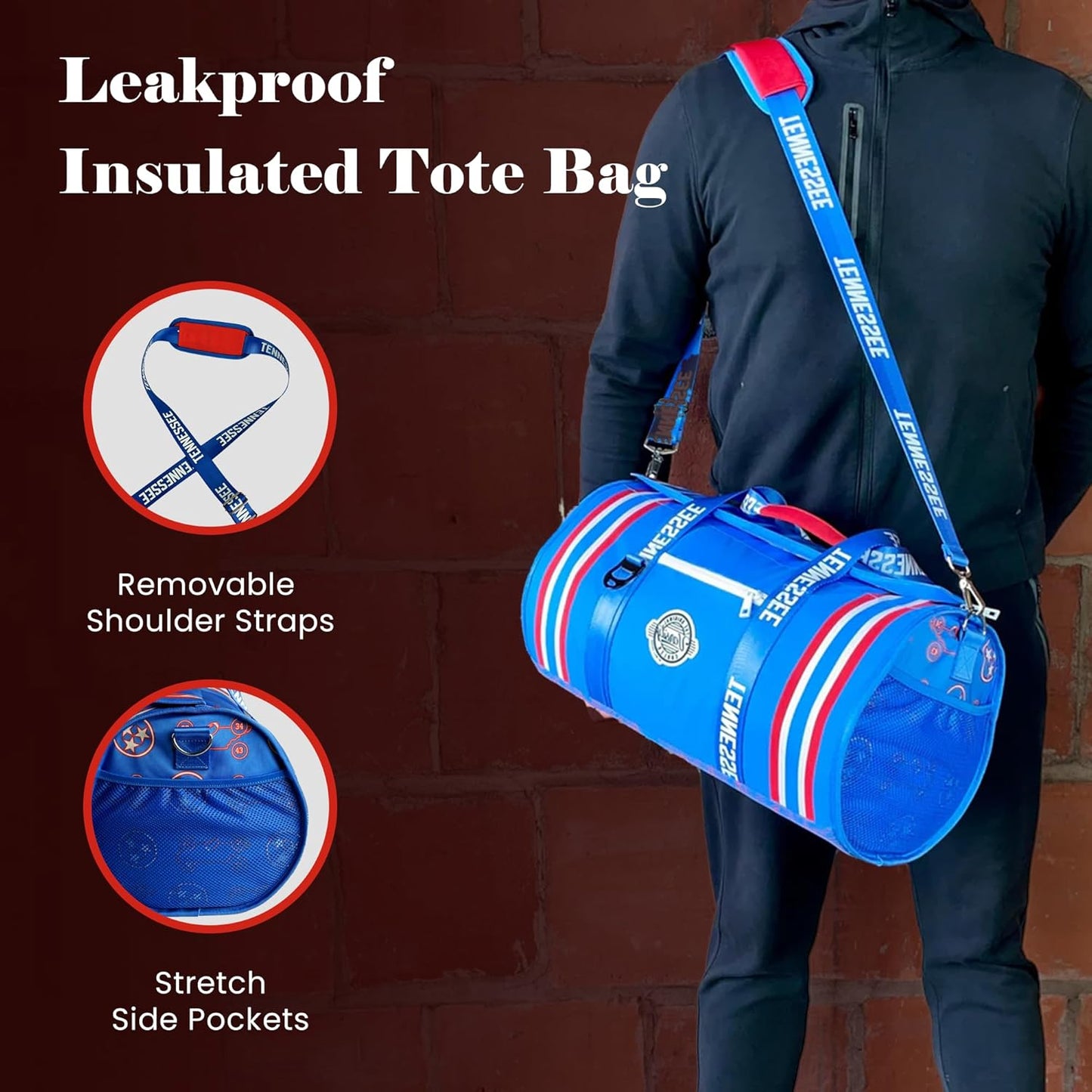 Varsity Cooler Tennessee Travel Party Duffel & Cooler – 30 Can Leakproof Insulated Tote Bag, Waterproof Soft compartment for Tailgating, Golf, Beach, Carry-On Luggage & Outdoor Sports