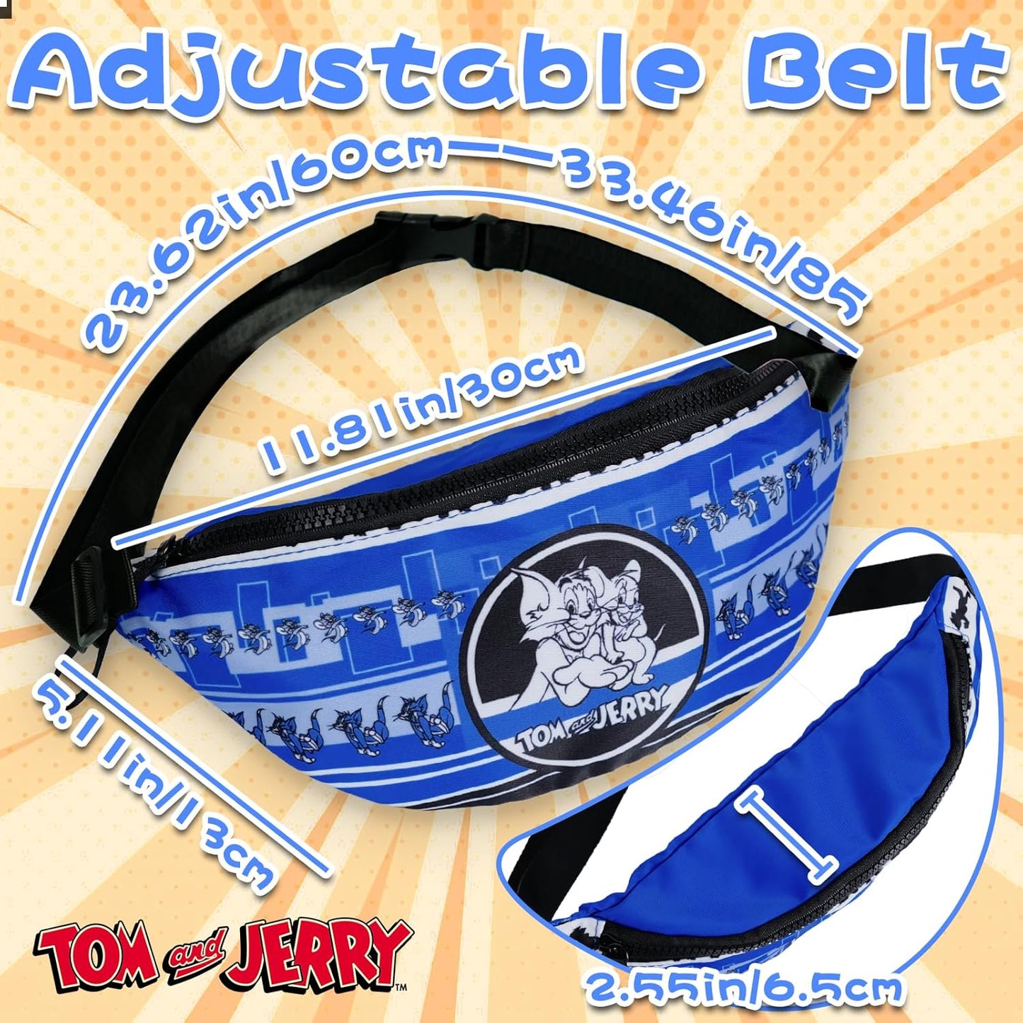 Tom & Jerry Fanny Pack Kids, Cartoon Small Waist Bag Lightweight Funny Waist Pack for Travel, Daily