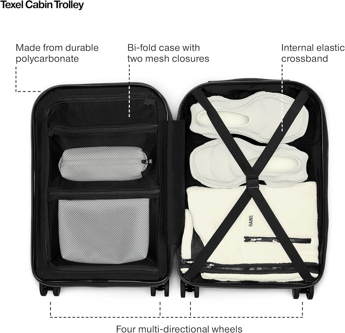 RAINS Texel Cabin Trolley, Carry On Suitcase with Spinner Wheels - Waterproof 2 Year Warranty - Lightweight, Durable Travel Luggage