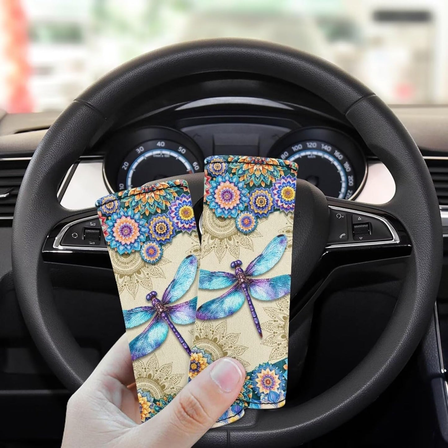 Dragonfly Luggage Handle Wrap Protection Cover Set of 2 Pcs Mandala Luggage Identifier for Suitcase Neoprene Door Handle Protection Sleeve Cover