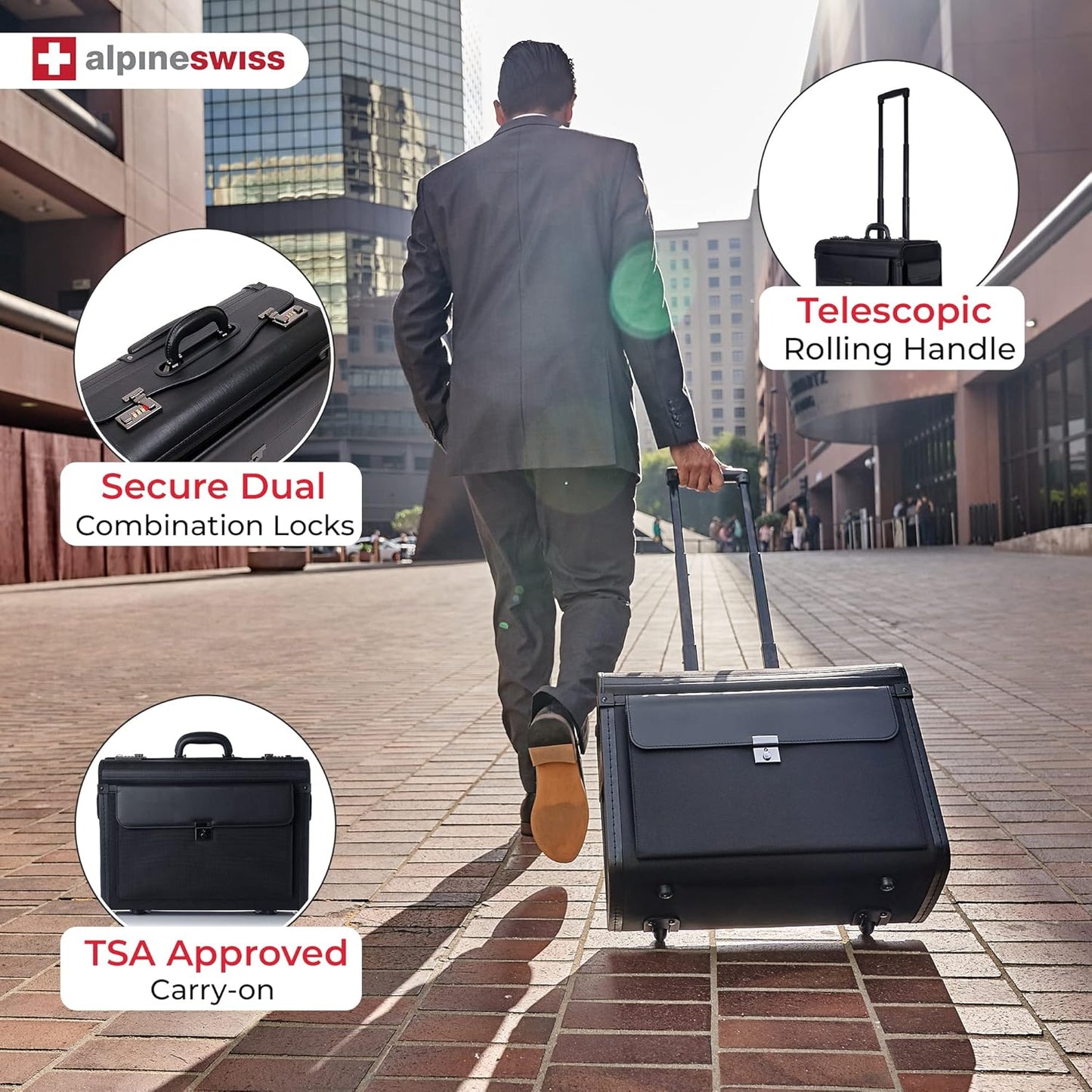 Alpine Swiss Rolling 17" Laptop Briefcase on Wheels Attache Lawyers Case Legal Size