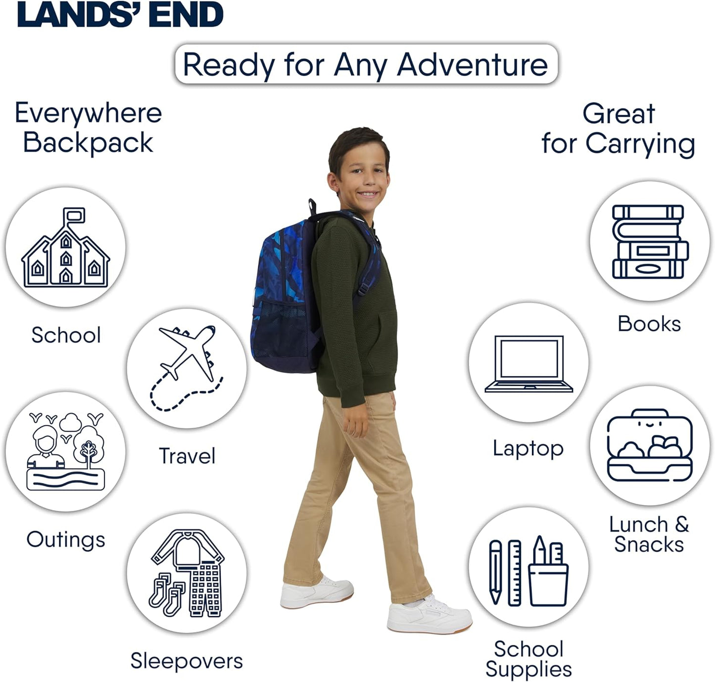 Lands' End Unisex Kids Medium ClassMate Lightweight Durable Elementary School Backpack, Limoges