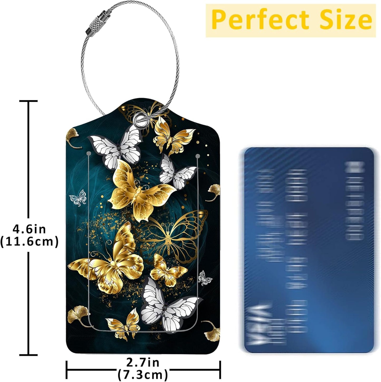 2 Pack Luggage Tag for Suitcase,Colorful Butterflies PU Leather Suitcase Tags Identifiers with Privacy Name Address Labels and Durable Steel Loop for Women Men Travel