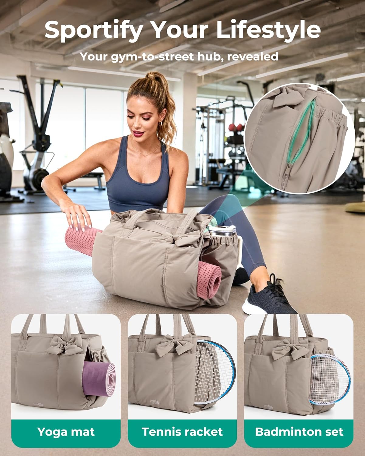 BAGAMSRT Crush Bow Tote Bag for Women, Large Work Tote with 40oz Tumbler, Puffer Travel Tote Bag