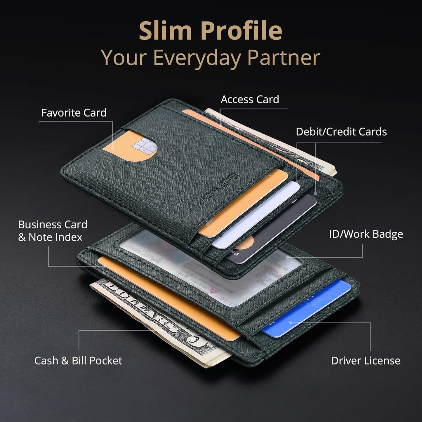 Buffway Slim Minimalist Front Pocket RFID Blocking Leather Wallets for Men and Women - Cross