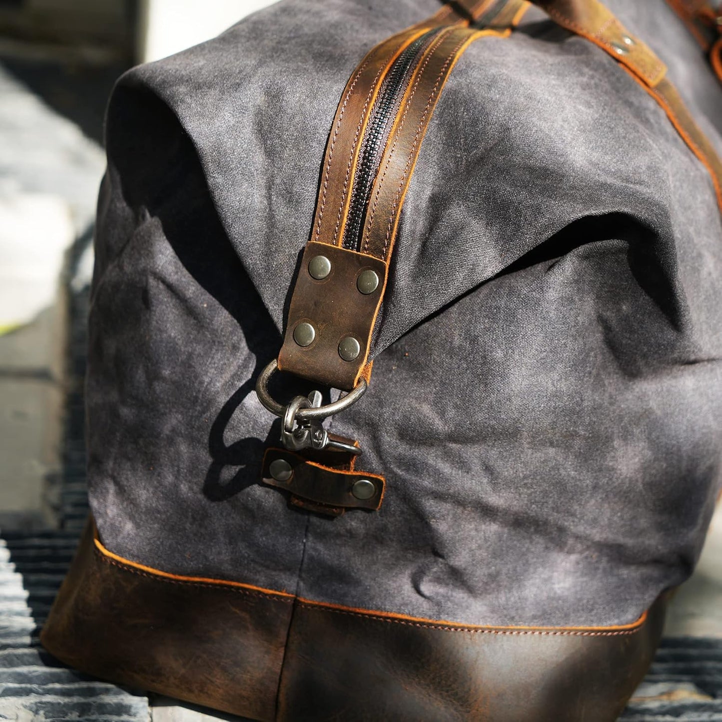Polare 23” Waterproof Travel Duffel Bag Waxed Canvas Cowhide Leather Trim Luggage for Gym 55L Weekender Overnight Carry on Bag (Grey-23")