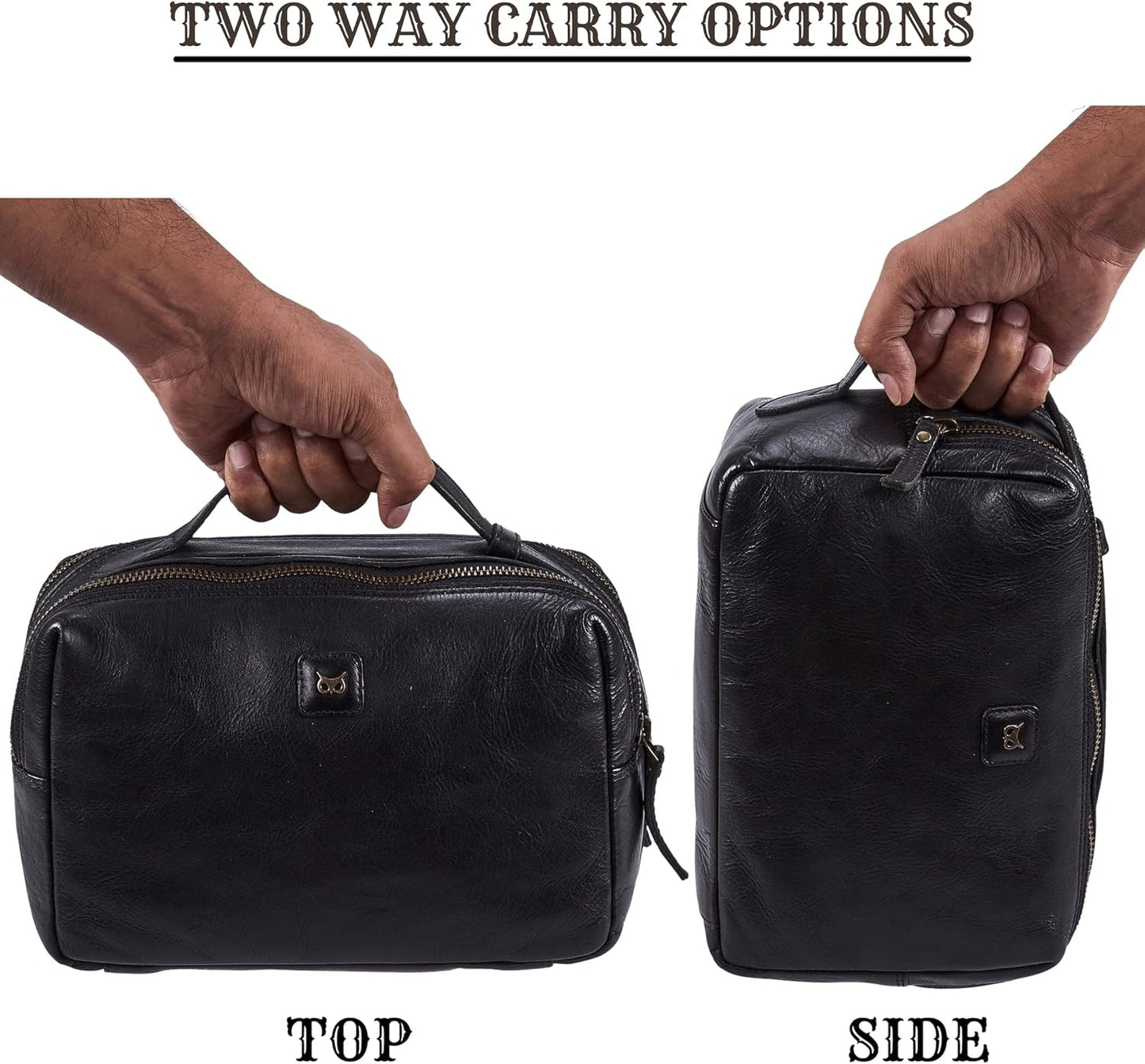 Real Leather Toiletry Bag Dopp Kit for Men Women Travel Shaving Pouch Organiser Double Compartment Cosmetic