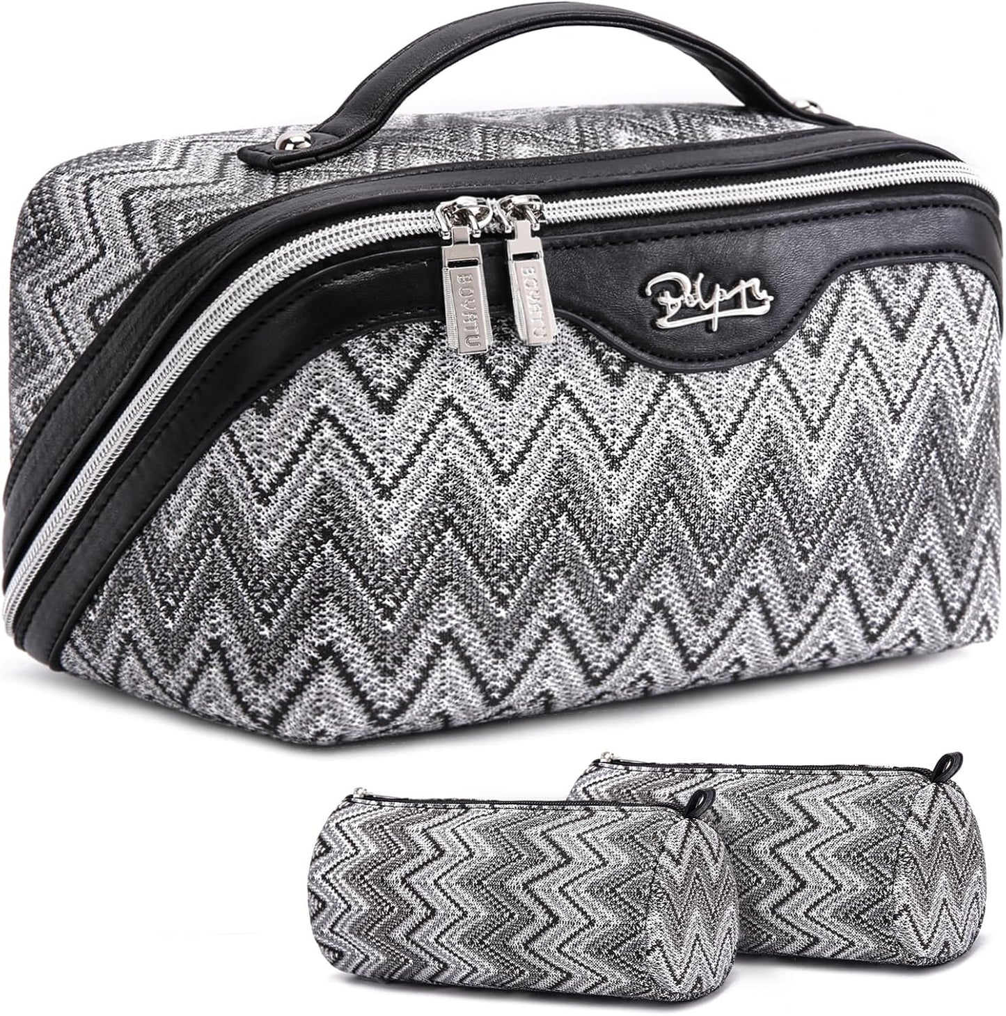 BOYATU Travel Makeup Bag for Women: Western Boho Make up Bag Set of 3 - Large Capacity Vegan