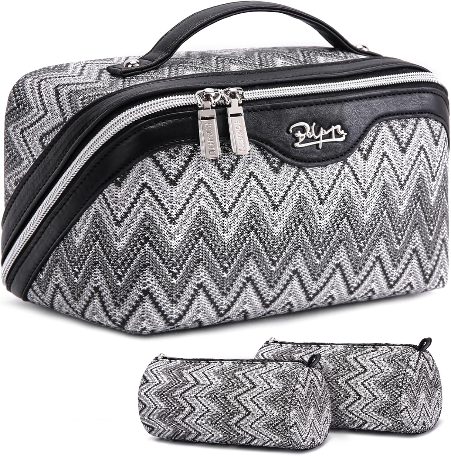 BOYATU Travel Makeup Bag for Women: Western Boho Make up Bag Set of 3 - Large Capacity Vegan
