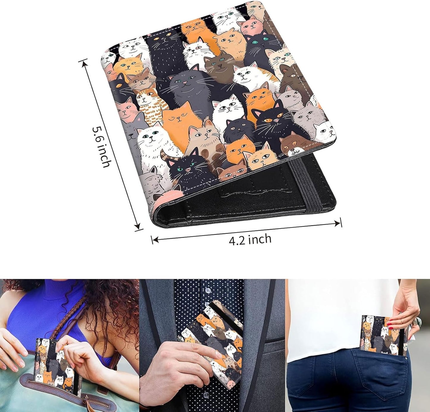 Passport Holder Cover Wallet Travel Essentials RFID Blocking Case Leather Passport Cover Wallet Vaccine Card Slot Organizer for Men Women, Cats