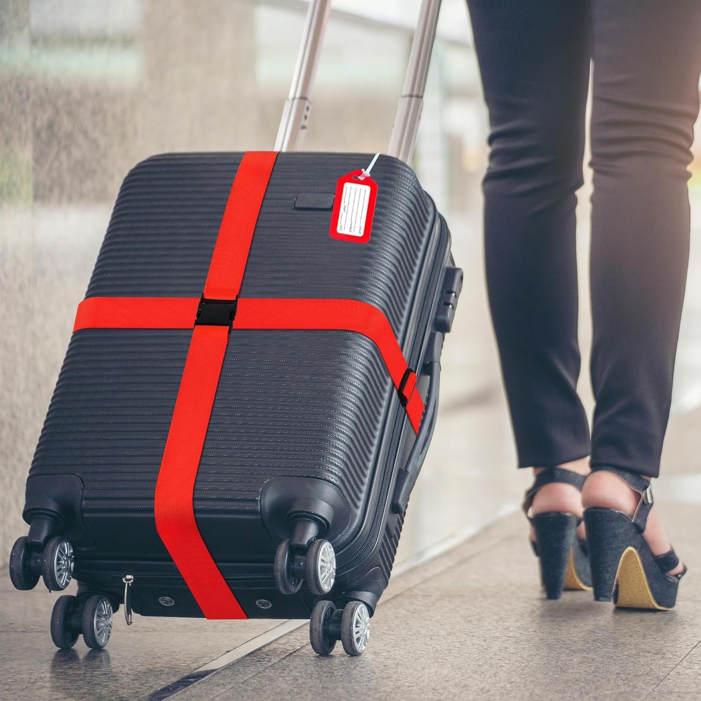 8 Pack Luggage Straps and Tags Set (4 Straps, 4 Tags), Luggage Straps for Suitcases TSA Approved