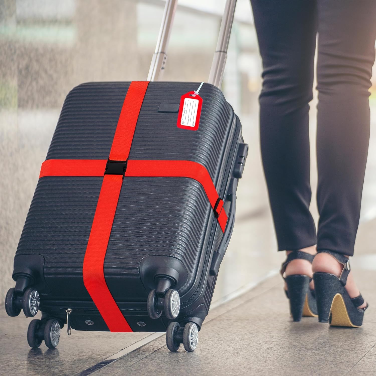 8 Pack Luggage Straps and Tags Set (4 Straps, 4 Tags), Luggage Straps for Suitcases TSA Approved