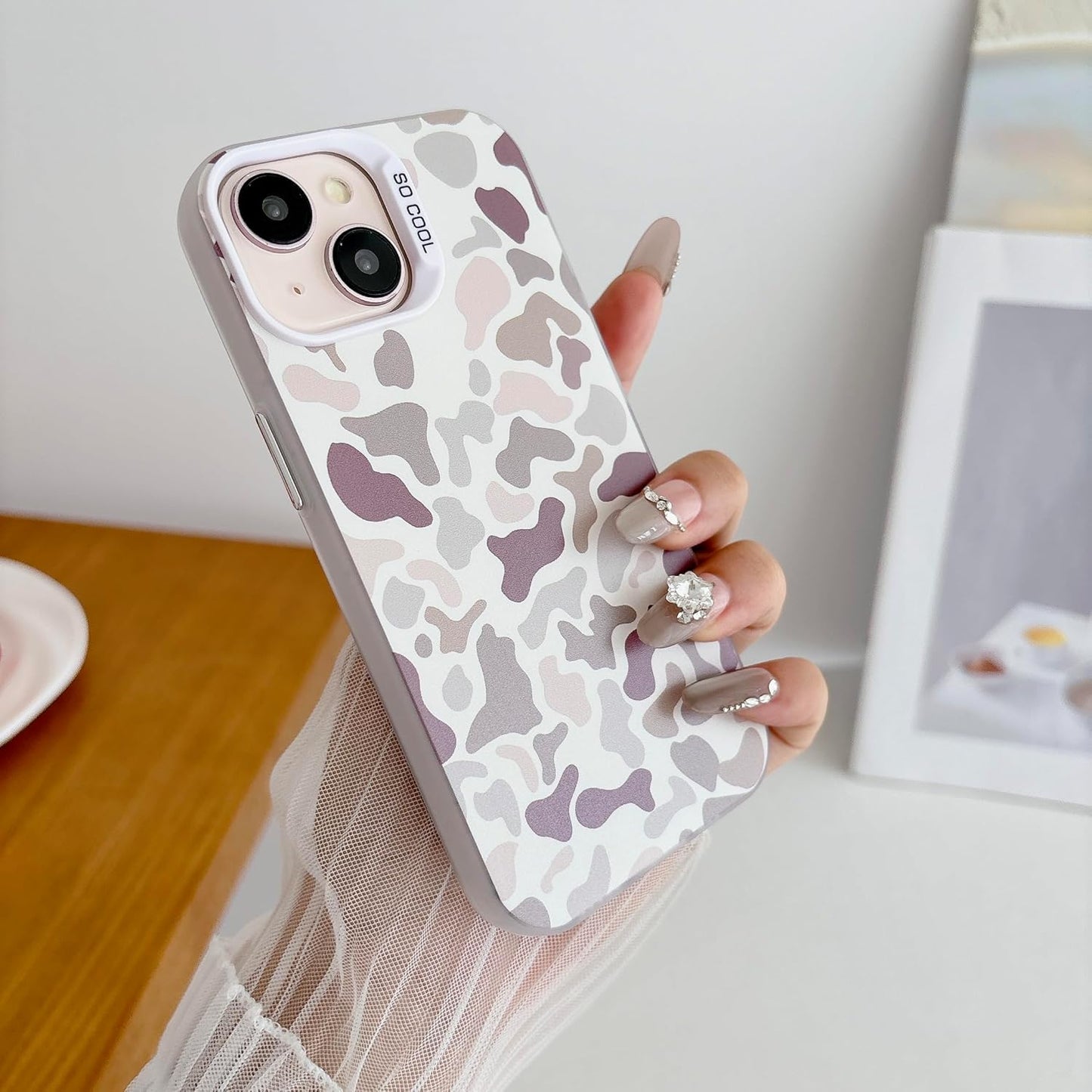 for iPhone 15 Case, Vintage Camo Pattern Design for Men Boys Teens, Cool Camouflage Shockproof Protective Cover for Girls Women - White