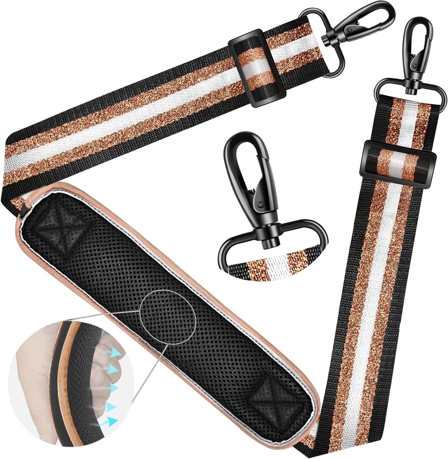 ZINZ Shoulder Strap - 59 Inch Universal Heavy-duty Adjustable Strap with Ultra-thick Fixed Breathable Pad for Laptop, Gym, Camera Bag and More - Black Gold Jacquard