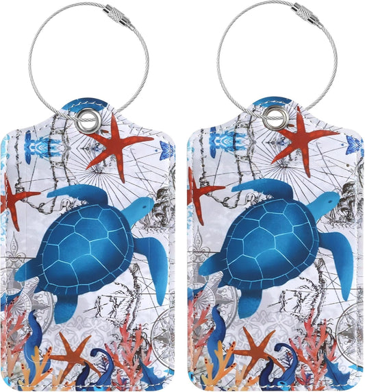 Luggage Tags for Suitcases, 2 Pack Cute PU Leather Luggage Tag TSA Approved with Stainless Steel Loop and Address Card Baggage Tag for Travel&Hotel Stays&Cruise Ships&Shipping and Mailing
