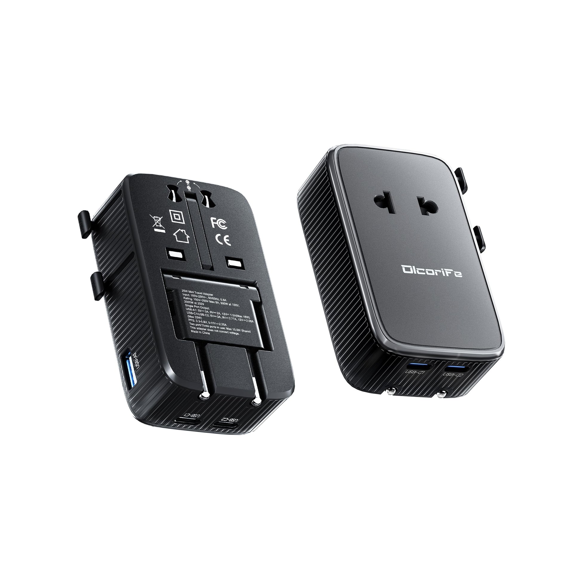 Olcorife Universal Travel Adapter PD25W, European Travel Plug Adapter with 3 USB, International