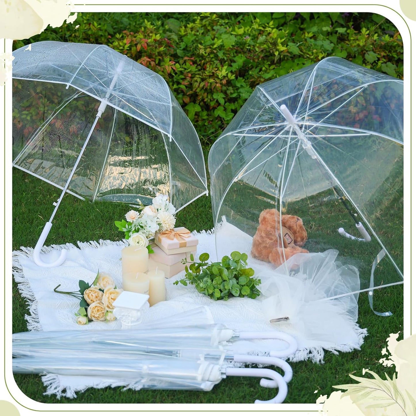 12 PCS Wedding Clear Umbrellas Bulk 47 Inch Large Transparent Bubble Umbrella Rain Windproof Dome Stick Umbrellas with J Hook Handle for Wedding Graduation Prom Bridal Party Outdoor Events Supplies