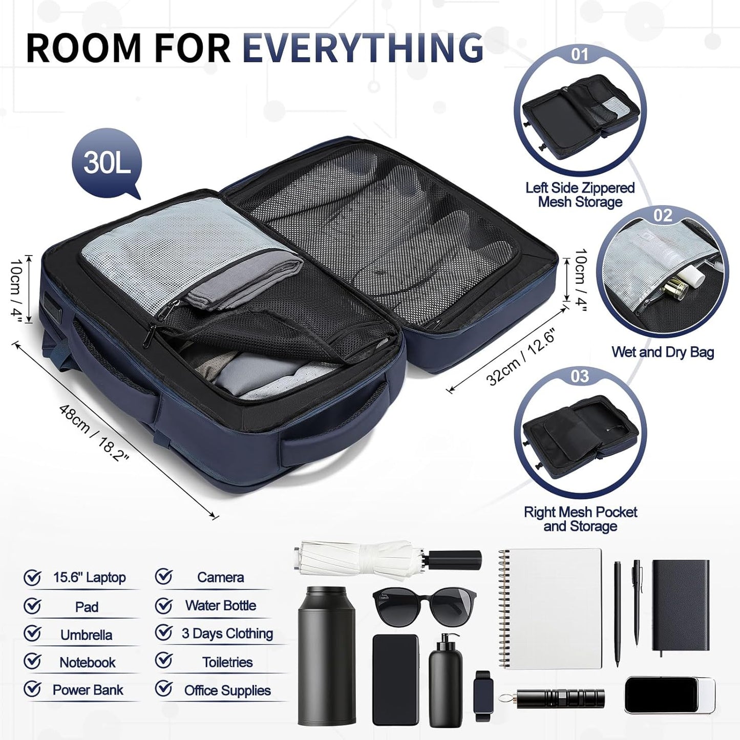 Business Travel Carry on Backpack, Lay Flat Luggage Style Bag with USB C & A, 16-inch Suitcase Capacity, Airline Approved, Gray