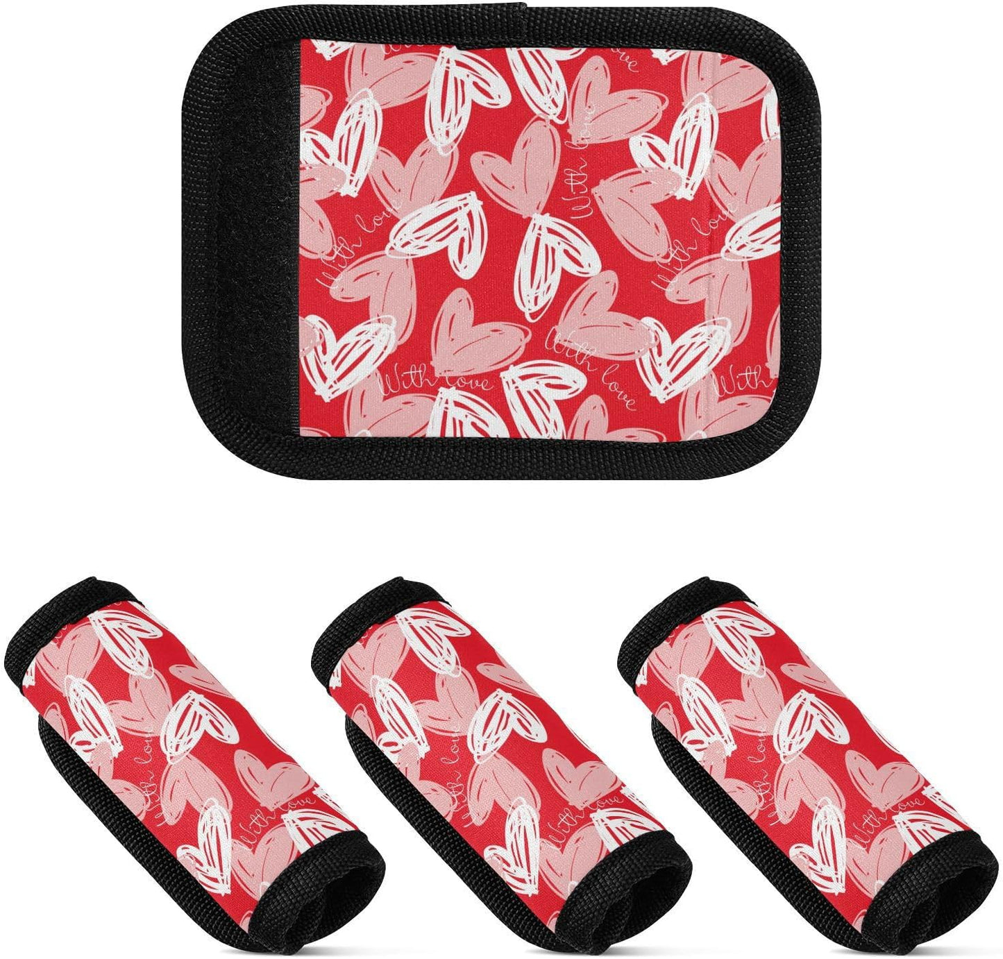 4 PC Luggage Handle Wrap Luggage Handle Covers Tags for Suitcase Bags Travel Luggage Handle Identifier Gripper Red Hearts