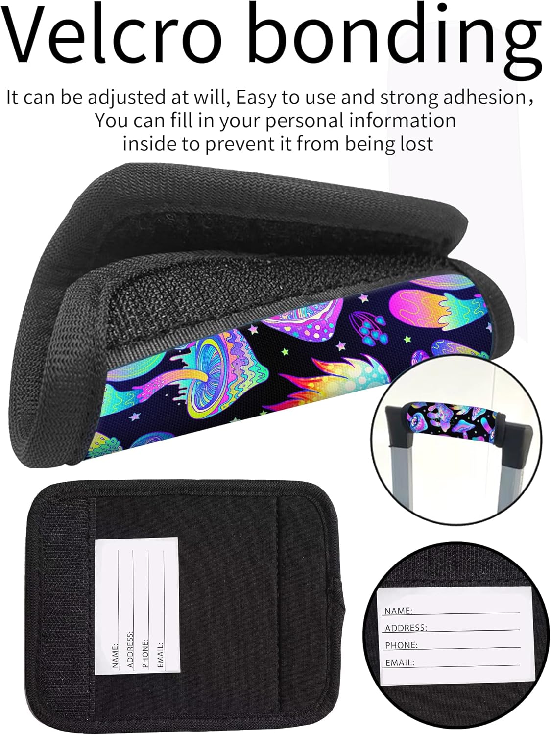 2 Pack Luggage Handle Wrap Travel Tags - Set of Luggage Tags for Suitcases, Identifiers, Marker, and Handle Covers - Cruise Accessories and Travel Gifts（Magic Mushrooms