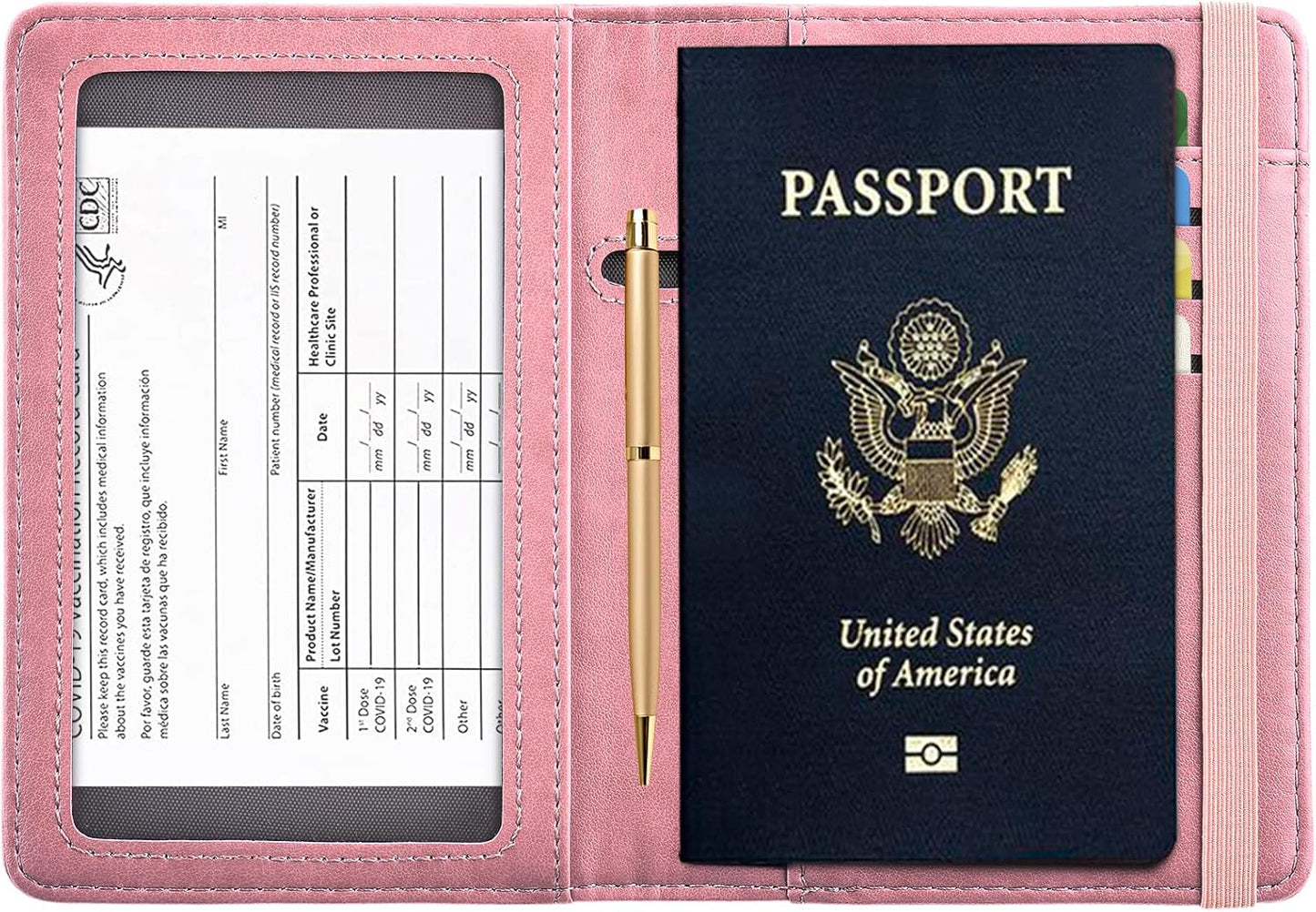 HerriaT Passport and Vaccine Card Holder Combo,Cover Case with CDC Vaccination Card Slot, Leather Travel Documents Organizer Protector, with RFID Blocking, for Women and Men