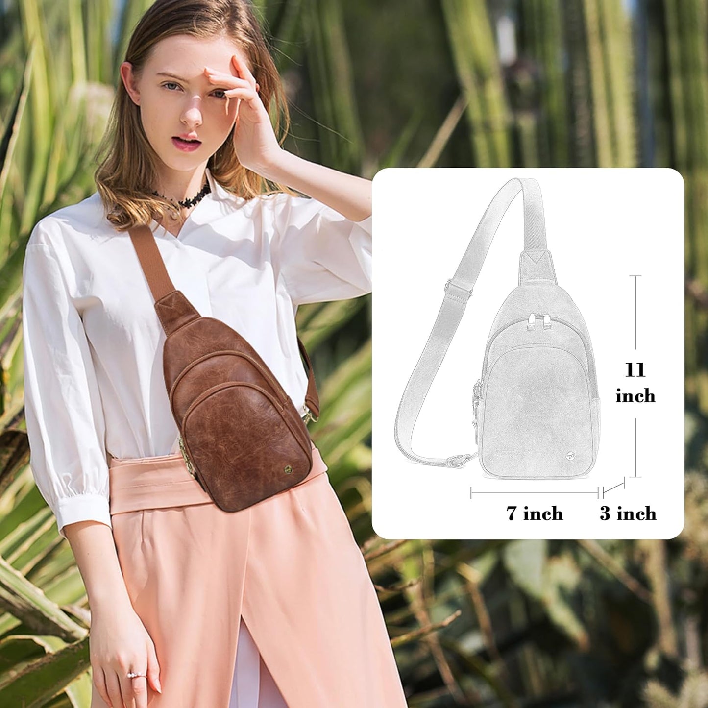 INICAT Crossbody Sling Bags Travel Cross Body Purses Faux Leather Fanny Packs Chest Bag for Women