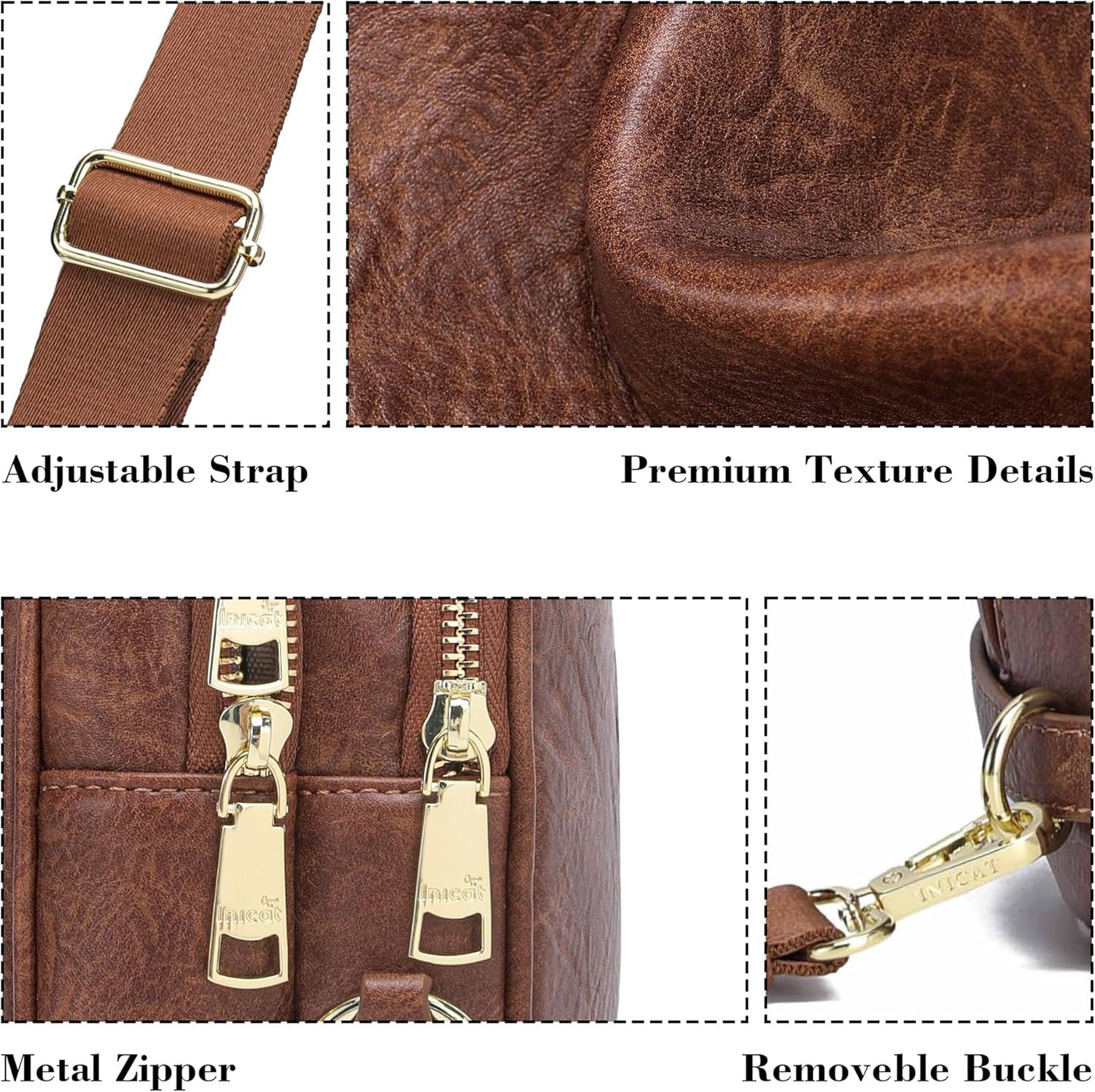 INICAT Crossbody Sling Bags Travel Cross Body Purses Faux Leather Fanny Packs Chest Bag for Women