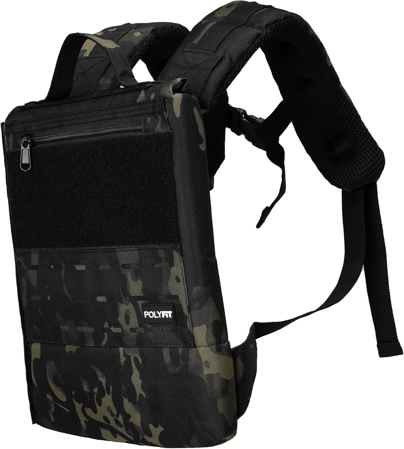 Polyfit Rucking Backpack 2.0 - Weighted Ruck Pack for Weight Plates - Patent Pending Side-Loading Rucksack for Walking, Running, Rucking, Strength and Endurance Training - Black Camo