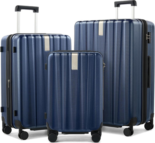 Hanke Expandable Hardshell Luggage Sets 3 Piece Extra Large Suitcases with Lock,28 Inch Luggage with Spinner Wheels, PC Travel Suitcase for Women Men 20 24 29Inch,Dark Blue