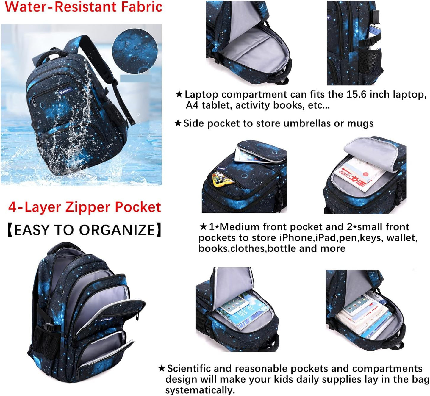 MITOWERMI Boys Backpacks for Primary Junior School Kids Backpack with Lunch Box Galaxy Space