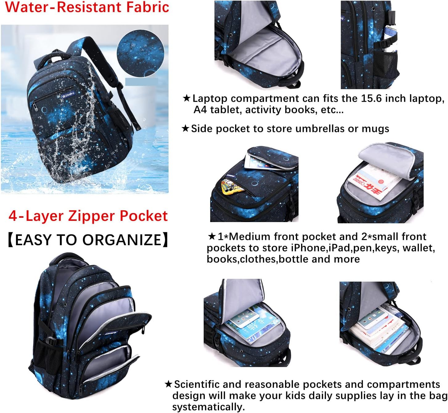 MITOWERMI Boys Backpacks for Primary Junior School Kids Backpack with Lunch Box Galaxy Space