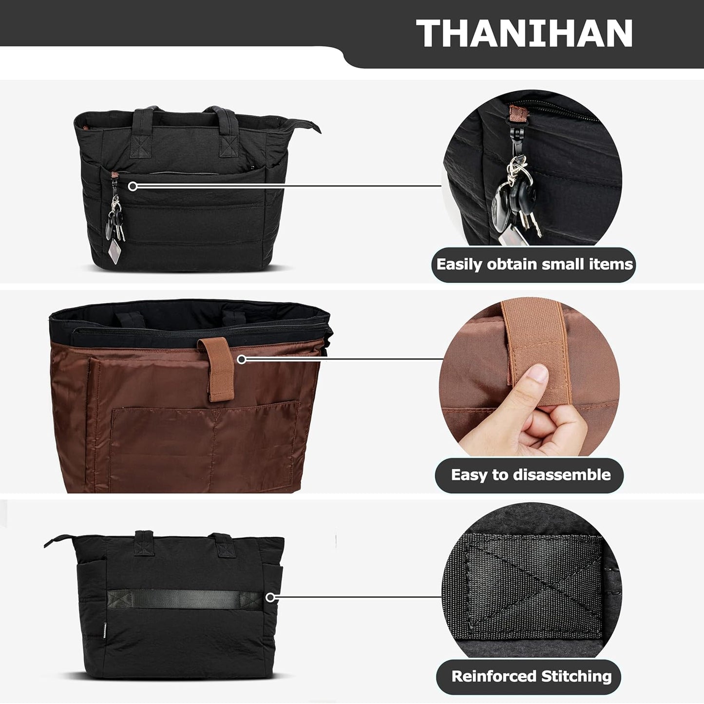 Tote Bag for Women ，Travel Puffy Tote Bag For Women，Puffer Work Tote Handbag、Shoulder Bag Handbag for Travel, Work, Gym