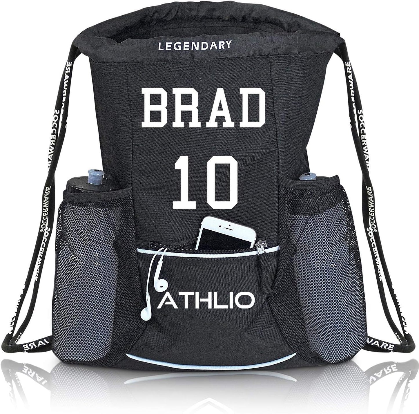 Soccerware Legendary Drawstring Gym Bag - Waterproof | For Sports & Workout Gear | XL Capacity | Heavy-Duty Sackpack Backpack