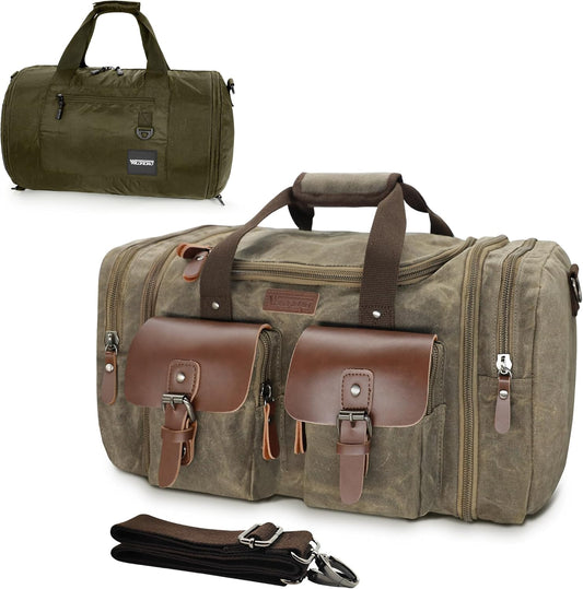 Wildroad Travel Bags for Men, Gym Bag & Duffle Bag for Travel, Carry on Duffel Bag 3 IN 1 Expandable Overnight Weekender Bag (Vintage Grey, Large-50L+ Gym Bag)