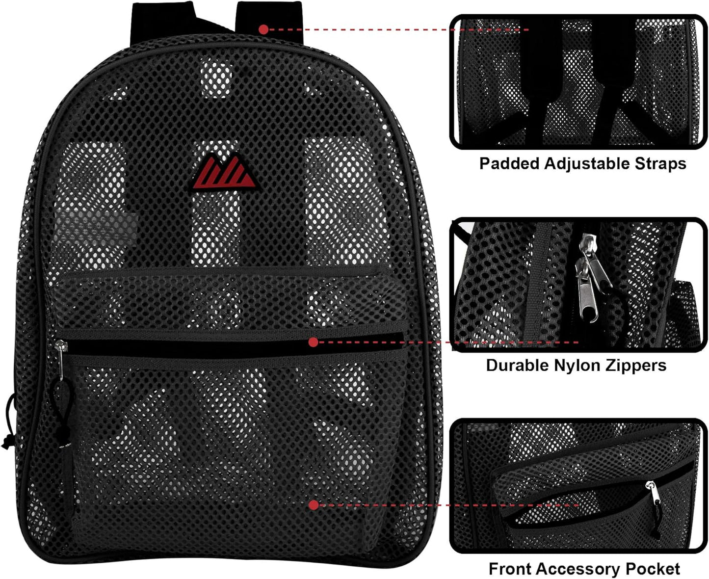 Summit Ridge Mesh Backpacks for Kids, Adults, School, Beach, and Travel, Colorful Transparent Mesh Backpacks with Padded Straps
