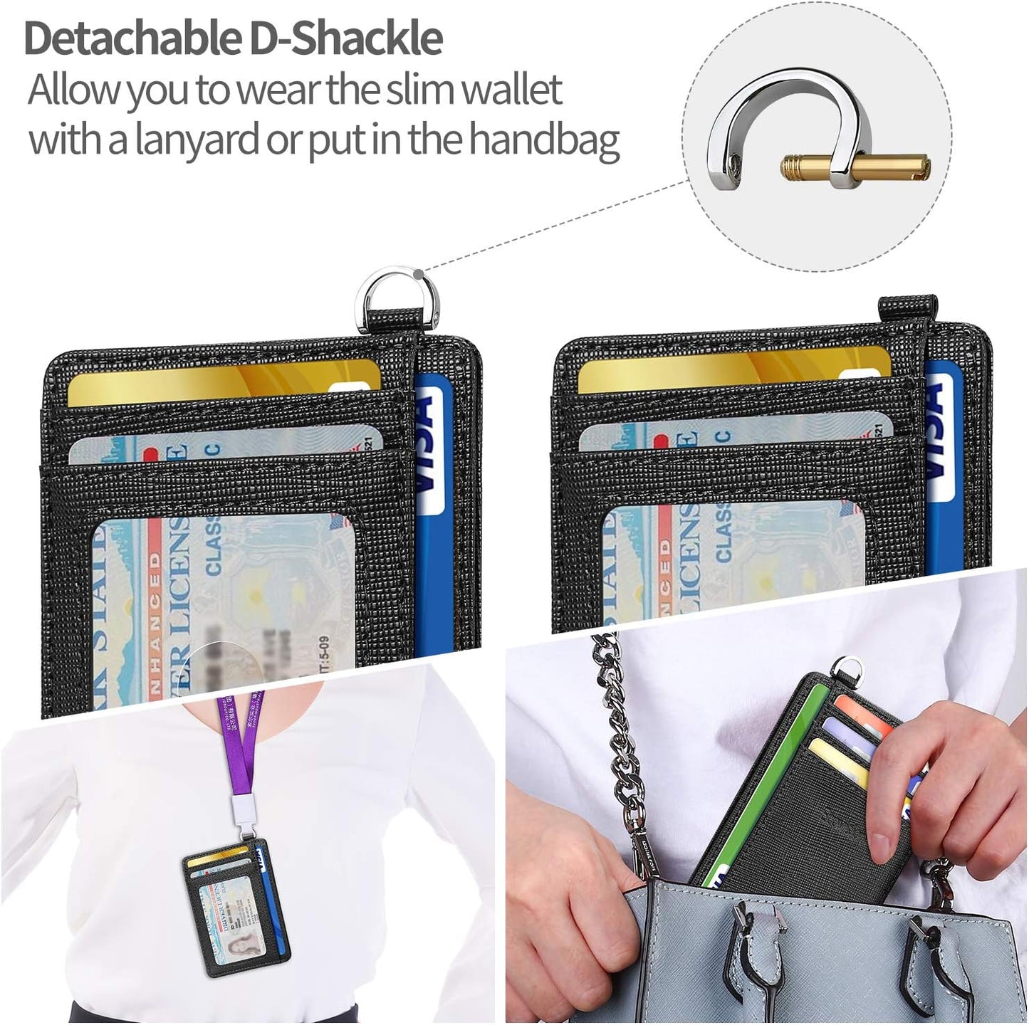 EcoVision Slim Minimalist Front Pocket Wallet, RFID Blocking Credit Card Holder Wallet with Detachable D-Shackle for Men Women
