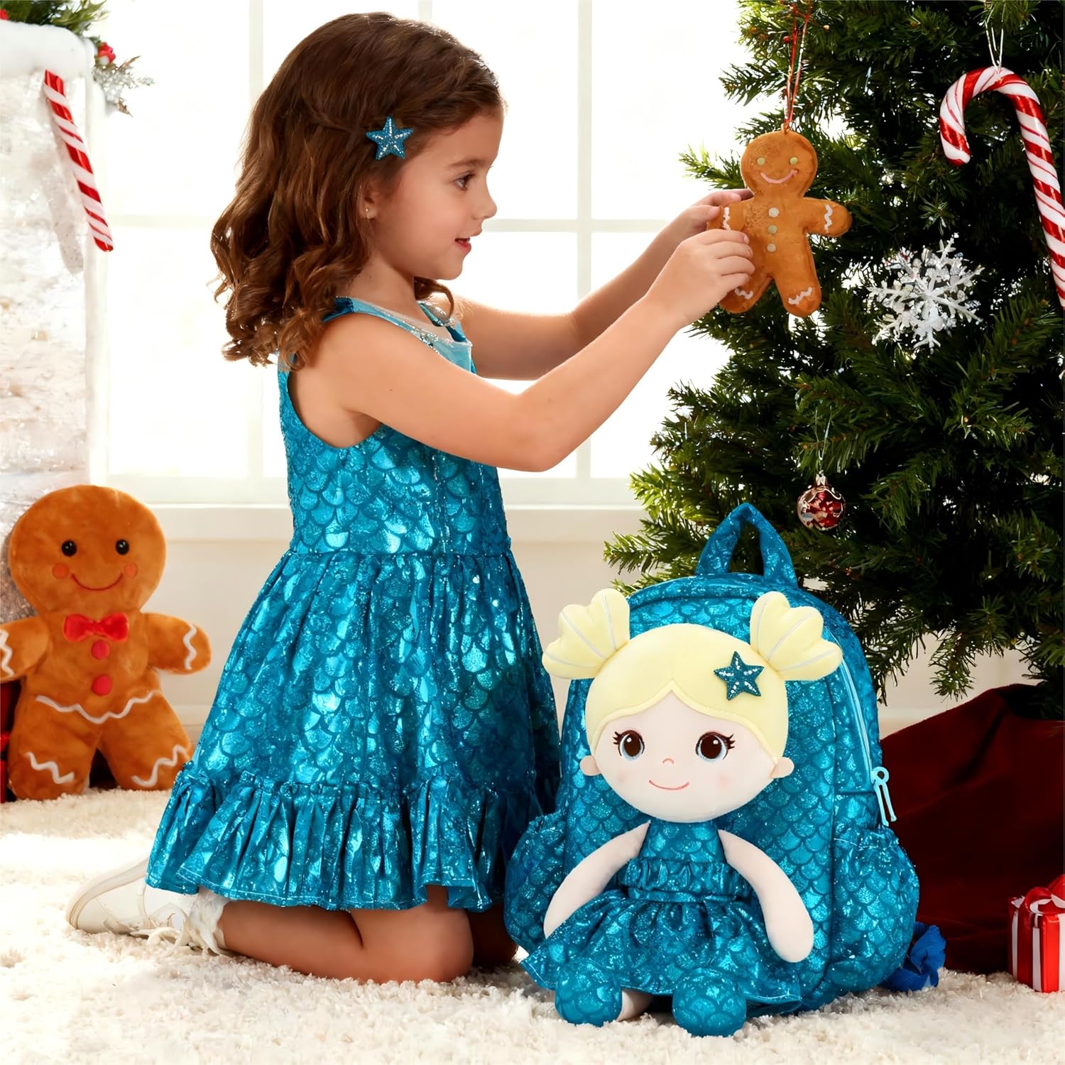 Lazada Toddler Backpack - Baby Girl Gifts Plush Doll Dress Backpack - Fashion Girls Tina Fish Scale