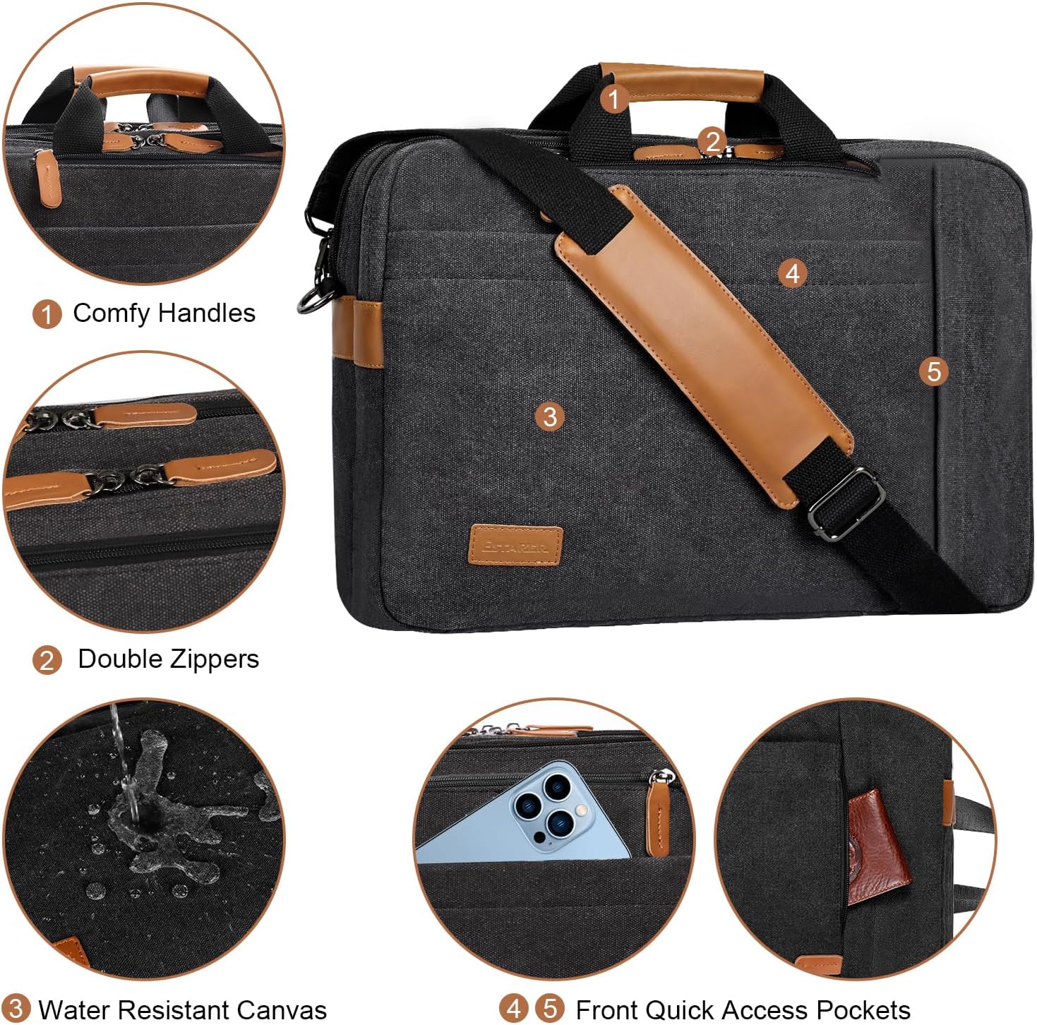 ESTARER Laptop Bag for Men 3 In 1, 17-17.3 Inch Computer Bag Laptop Backpack for