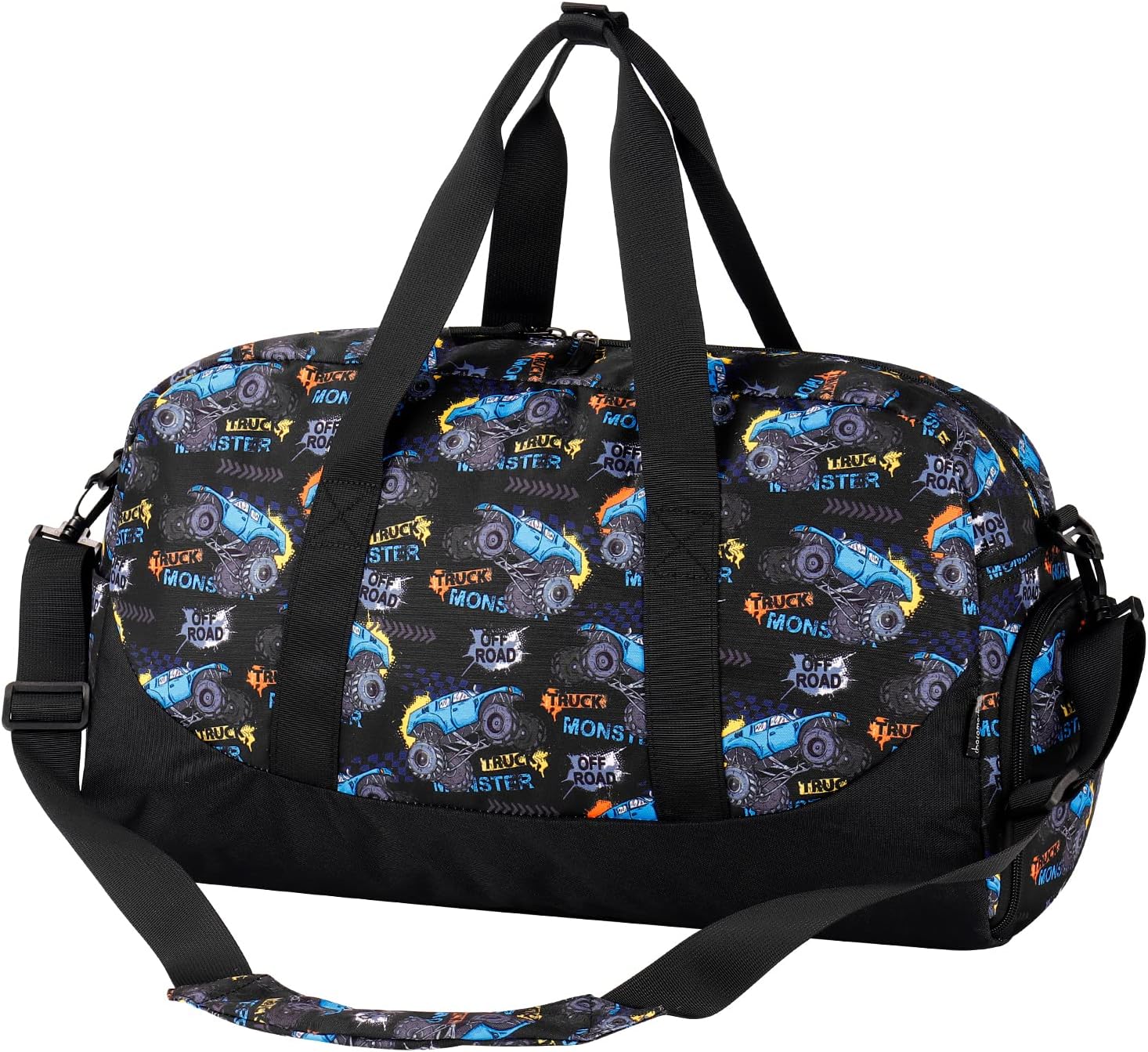 Choco Mocha Kids Monster Truck Duffle Bag - Boys Overnight Bag for Toddler Travel & Sleepover