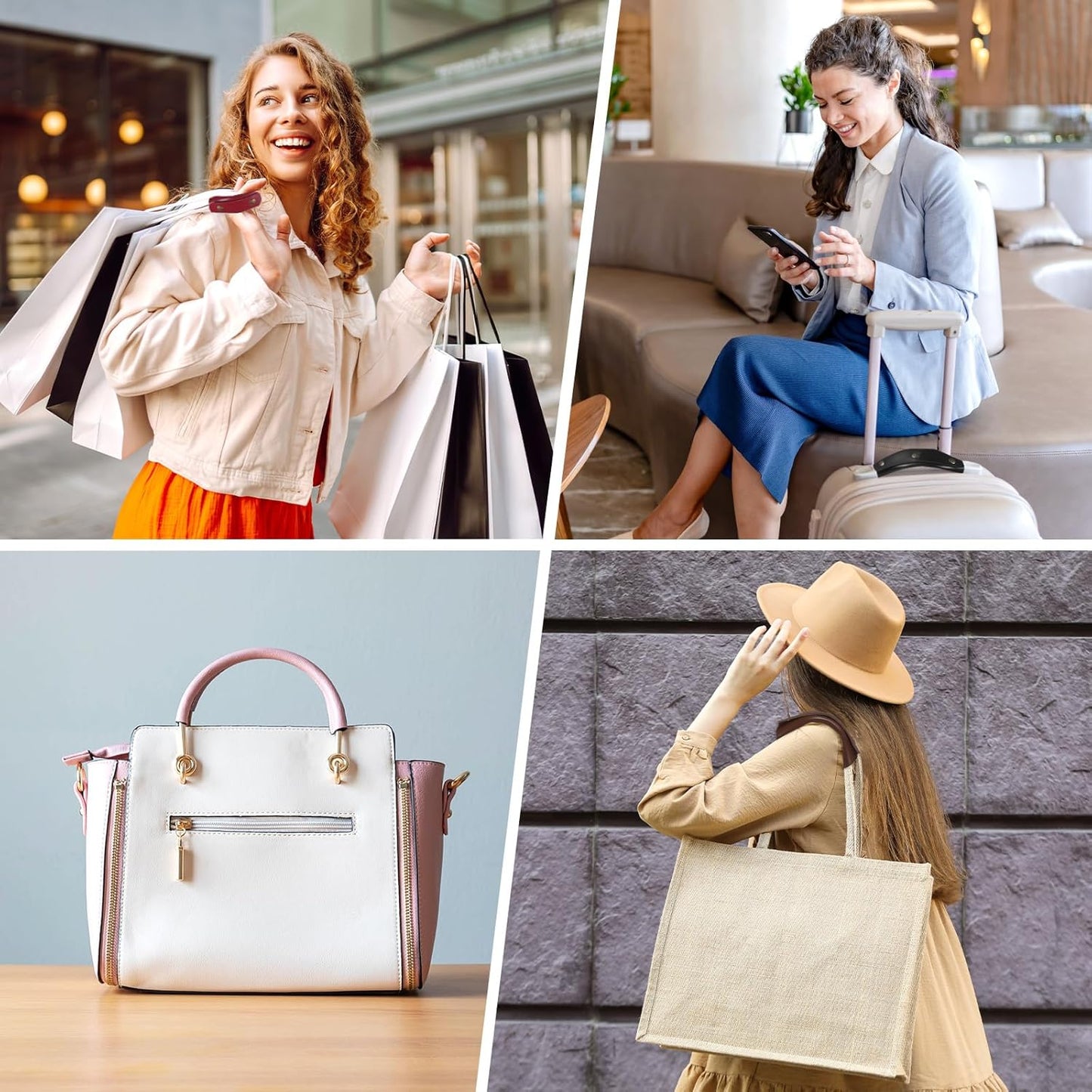 Leather Handle Wrap [4PCS] - Handbag Handle Wrap Cover with 3 Metal Clasps Use for Suitcases & Bags & Shopping Totes & Wallets - [Beige-5IN/13CM] Soft Purse Strap Pad