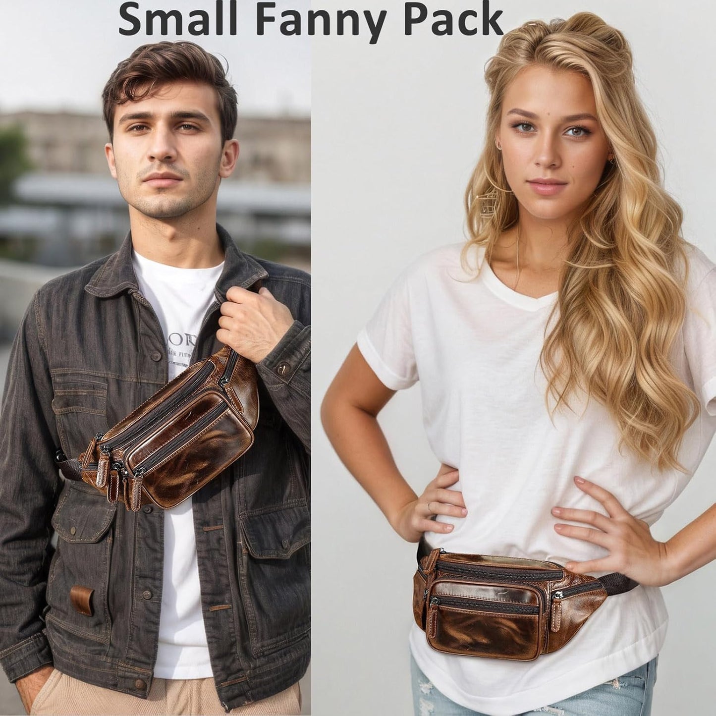 Crazy Horse Genuine Leather Fanny Pack for Men Women Crossbody Waist Bag Running Sling Phone Purse (Oil coffee)
